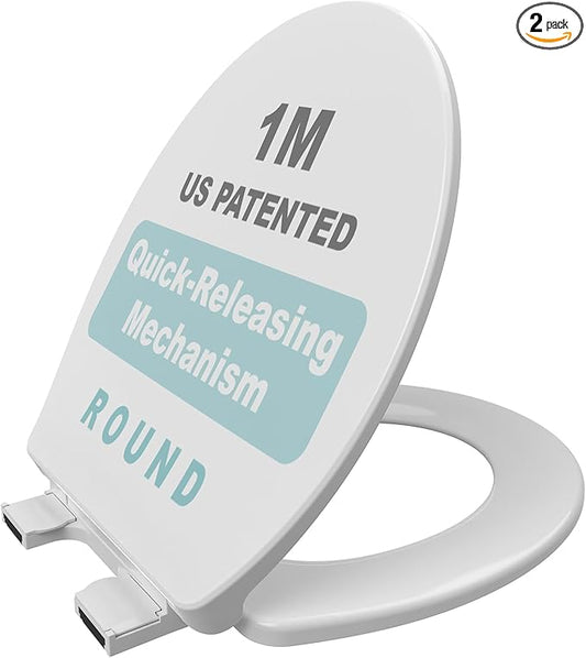 1M Soft Close Toilet Seat Round, Patented Quick Releasing for Easy Cleaning, Anti-Wiggling Design, Easy Installation (2PCS Pack)-CubbioJoy