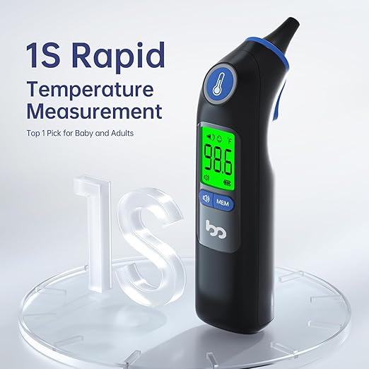 Ear Thermometer, Highly Accurate Ear Thermometer for Kids, Adults and Babies, 30 Memory Recall, 1s Result and 3-Color Fever Alert, with 24 Disposable Probe Covers, Blue-CubbioJoy