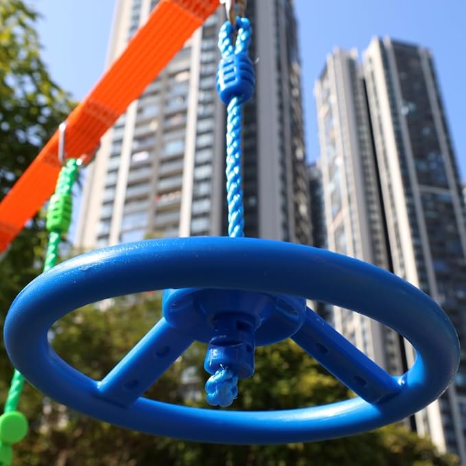 2-Pack Ninja Wheel Obstacle for Kids - 360° Rotatable Swing Monkey Wheel for Ninja Warrior Obstacle Course for Kids Ninja Warrior Slackline Kits - Blue, Yellow Color in Set-CubbioJoy