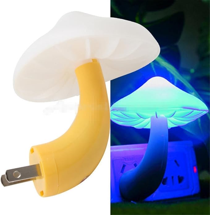 2Pack Sensor LED Night Light Plug in Lamp Mushroom Nightlight Cute Night Lights for Adults Kids Bedroom, Bathroom,Toilet,Hallway,Stairs,Kitchen Blue-CubbioJoy