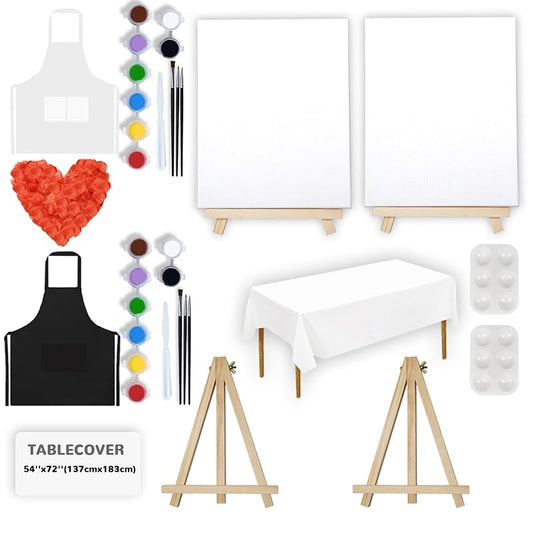 2 Pack Sip and Paint Kit for Adults Couples Painting Kit Stretch Canvas to Paint at Home Date Night Party Favor Supplies Art Painting Set Couples Activity Selfie 8x10 Canvas Painting Kit Valentines Day-CubbioJoy