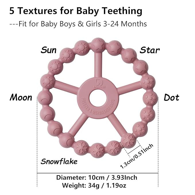 3 Pack Ring Teether Baby Infant Toys, Baby Essentials, Silicone Teething Ring Toys for Babies 0-6 Months, Seposeve Toddler Teethers 6-12 Months 12-24 Months, Infant Teething Relief, Purple Pink White-CubbioJoy