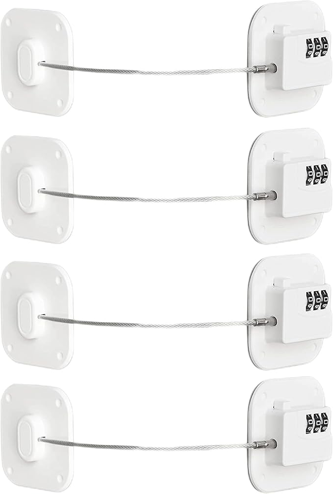 Cabinet Locks with Combination,Drawer Lock,Child Proof Refrigerator Lock,Child Safety Locks for Cabinets (White 4pcs)-CubbioJoy