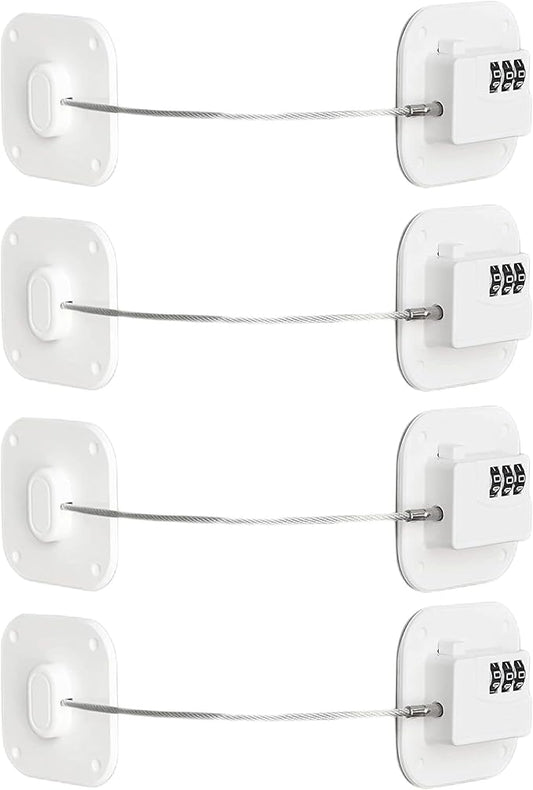 Cabinet Locks with Combination,Drawer Lock,Child Proof Refrigerator Lock,Child Safety Locks for Cabinets (White 4pcs)-CubbioJoy