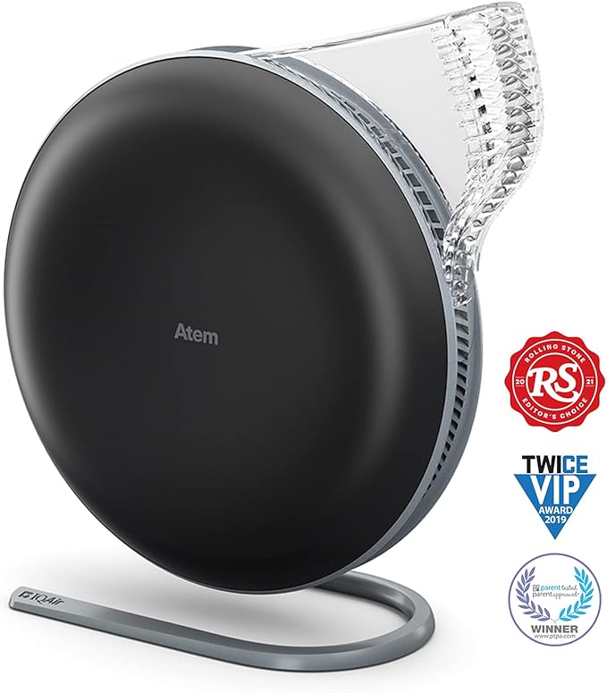 IQAir Atem Desk Air Purifier for Home, Office, Desktop, Small Room up to 150 sq ft, HyperHEPA Filter for Bacteria, Viruses, Allergens, Pets, Asthma, Pollen, Dust, Swiss Design, Made in Germany, Black-CubbioJoy