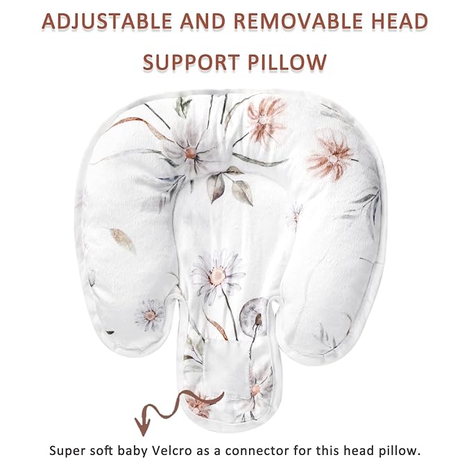 2 in 1 Infant Car Seat Insert, Car Seat Head Support Baby Girls Boys, Soft Newborn Carseat Insert Cushion, Perfect for Carseats, Strollers, Swings (White Flower)-CubbioJoy