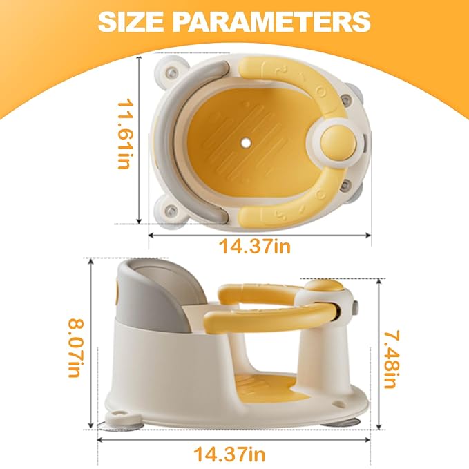 Baby Bath Seat 6 Months & up, Bath Seat for Baby, Infant Bath Seat with Suction Cups, Non-Slip, Detachable,Yellow-CubbioJoy