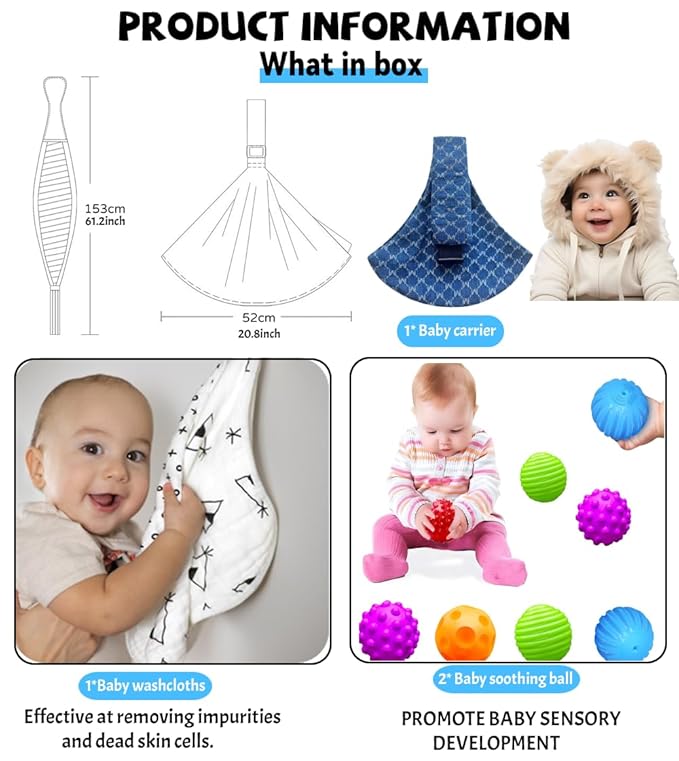 Baby Sling Carrier Adjustable Baby Sling 2025 Upgraded Toddler Sling Comfortable Baby Wrap Carriers Ergonomic-Designed, Travel Friendly Carrying 10-45 Lbs Blue-CubbioJoy