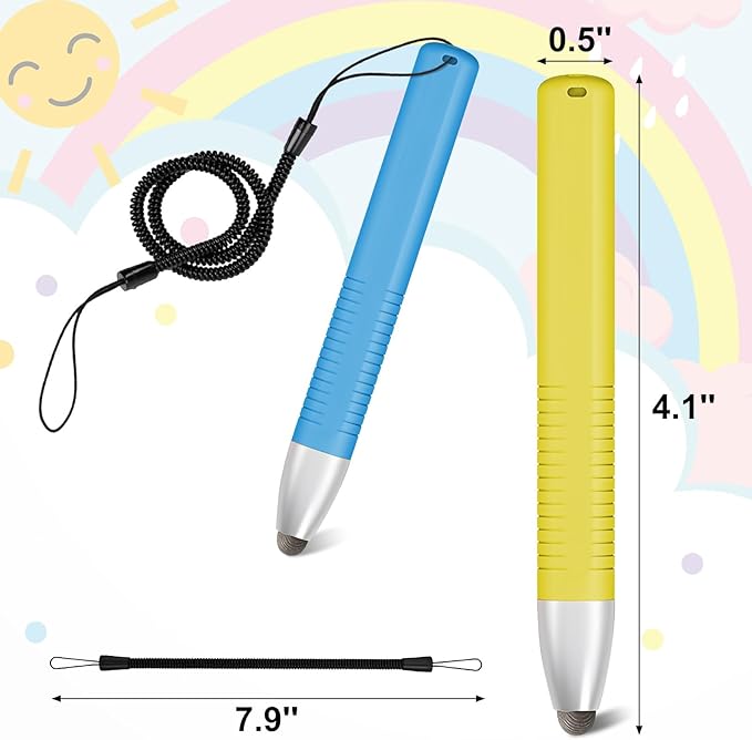 2pcs Kid-Friendly Stylus Pens for Touch Screens, Tablet Stylus Pen with Spring Cord Universal Touch Screen Capacitive Crayon Stylus Blue Yellow-CubbioJoy