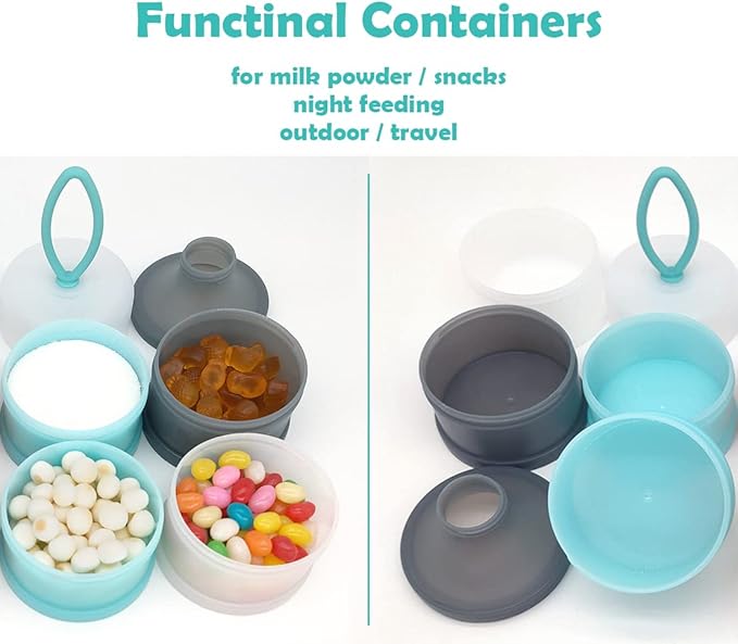 Baby Formula Dispenser, Portable Milk Powder Dispenser Container, Baby Feeding Travel Storage Container, Non-Spill Stackable Baby Snack Storage Container, BPA Free, 4 Compartments, 2 Packs-CubbioJoy