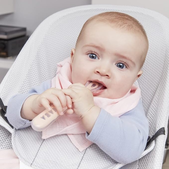 BEABA First Stage Baby Feeding Spoon Set, THE ORIGINAL Soft Tip Silicone Spoons for Babies, Gum Friendly BPA Lead Phthalate and Plastic Free, Great Gift Set (4 Pack), Cloud-CubbioJoy