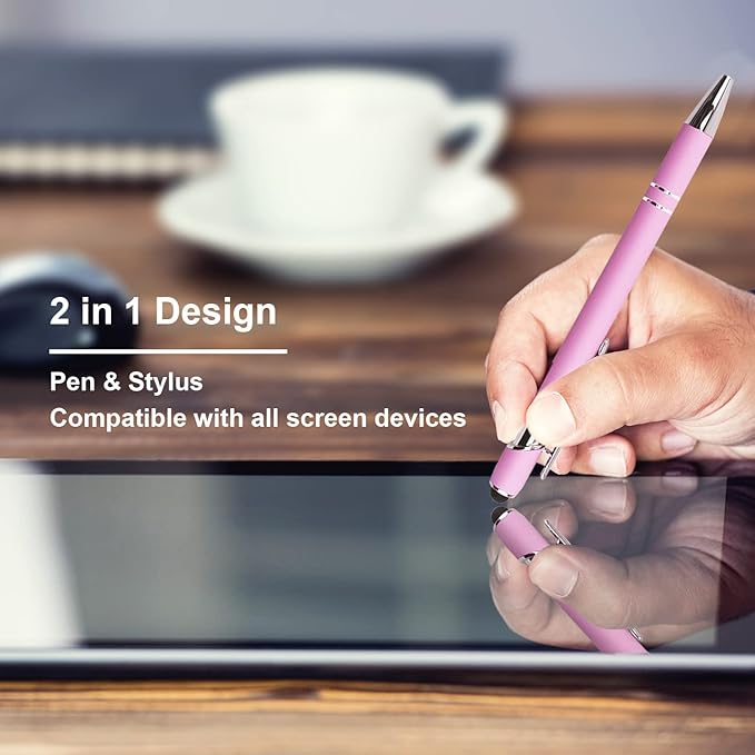 Ballpoint Pen with Stylus Tip, Soft Touch Click Metal Pen, 1.0mm Medium Point, Black Ink, 12 Count(Light Purple)-CubbioJoy