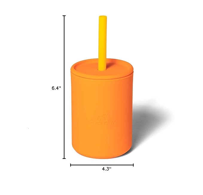 Avanchy Silicone Training Sippy Cup with Straw Lid – Tiny Cup for Babies 6+ Months to Toddlers 1 Year Old – 5 oz Infant Water Cup for Baby Led Weaning, Orange-CubbioJoy