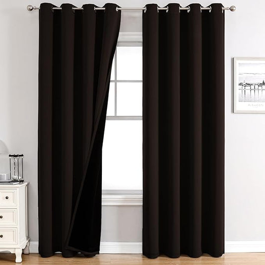 ChrisDowa 100% Blackout Curtains 80 inch Long for Bedroom with Black Liner, 2 Thick Layers Total Blackout Thermal Insulated Grommet Window Curtains 2 Panels Set (Brown, 52 x 80 Inch)-CubbioJoy