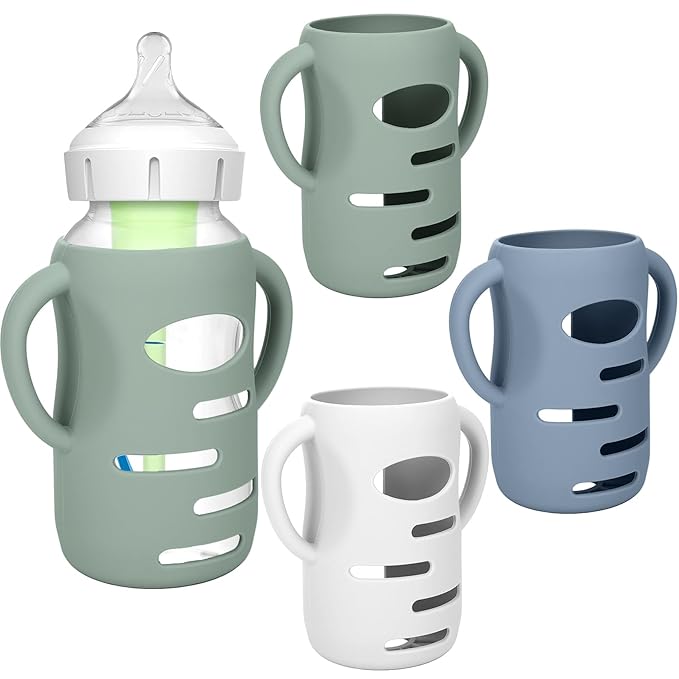 BUSOHA 3 Pack Silicone Sleeves for Dr Brown's Glass Baby Bottles - Drop Protection Baby Bottle Sleeves,Compatible with Dr. Brown's Newborn Glass Bottles,with Silicone Handles,9 oz-CubbioJoy