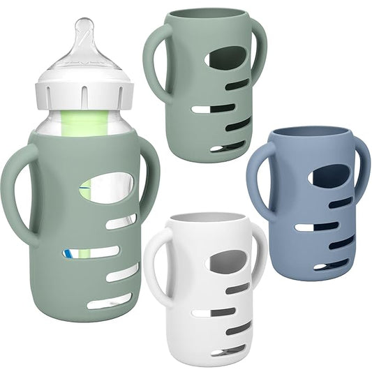 BUSOHA 3 Pack Silicone Sleeves for Dr Brown's Glass Baby Bottles - Drop Protection Baby Bottle Sleeves,Compatible with Dr. Brown's Newborn Glass Bottles,with Silicone Handles,9 oz-CubbioJoy