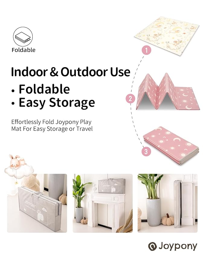 Baby Play Mat, 79 x 71 Inches Extra Large Foldable Play Mats for Babies and Toddlers, Waterproof & Anti-Slip Portable Baby Floor Mat for Tummy Time, Foam Baby Mat for Floor with Travel Bag-CubbioJoy