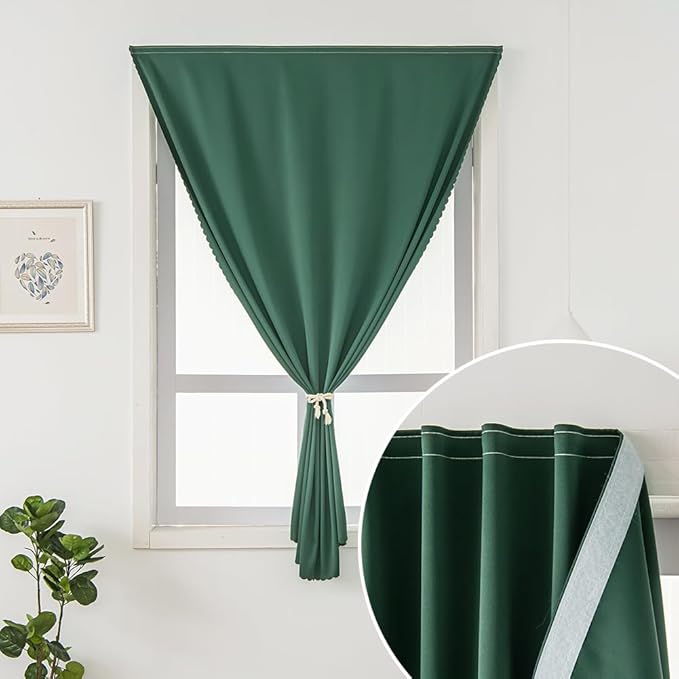 Blackout Curtains for Bedroom Stick On Curtains Window Shades Pull Down Blackout Window Cover No Drillng Self Adhesive Curtains No Rod Small Curtain 47" W X 79" L, Dark Green, 1 Panel-CubbioJoy