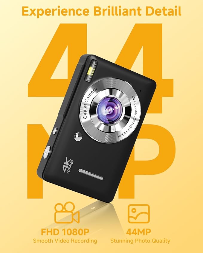 Digital Camera, 44MP FHD 1080P Camera for Kid with 16X Zoom Anti Shake, Compact Small Camera with 32GB SD Card, Digital Camera for Teens for Teens Girls Kids Adults(Black)-CubbioJoy