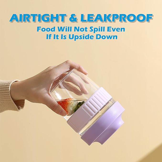 Breakfast On The Go Cups, Overnight Oats Containers With Lid And Folding Spoon, Take And Go Yogurt Cereal Snack Parfait Salad Containers For Lunch, Fruit & Vegetable Jar, 20 oz(Purple)-CubbioJoy