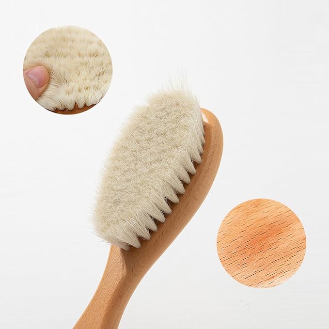 BoAn Wooden Baby Hair Brush,Natural Soft Goat Bristles,Cradle Cap Brush for Newborns & Toddlers,Perfect Scalp Grooming Product for Infant-CubbioJoy