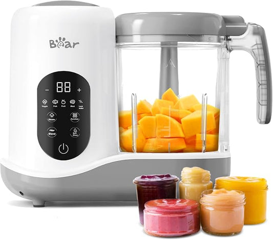 BEAR 2024 Baby Food Maker | One Step Baby Food Processor Steamer Puree Blender | Auto Cooking & Grinding | Baby Food Puree Maker with Self Cleans | Touch Screen Control, White-CubbioJoy
