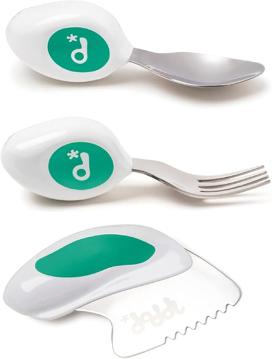 doddl Toddler Utensils, Ergonomic Fork Spoon and Knife Set for Self Feeding, Stainless Steel Silverware for 1-3 Year Olds, BPA Free, Dishwasher Safe (Aqua)-CubbioJoy