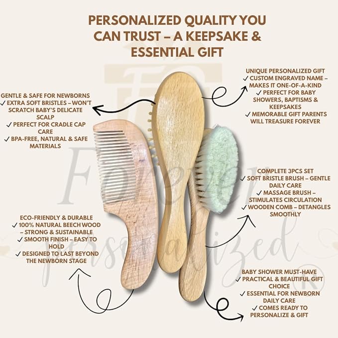 Custom Wooden Baby Brush Set | Personalized Wooden Baby Brush | Personalized Baby Gift Girls | Personalized Baby Gifts | Baby Brush and Comb Set | Custom Baby Gifts | Personalized Gifts-CubbioJoy