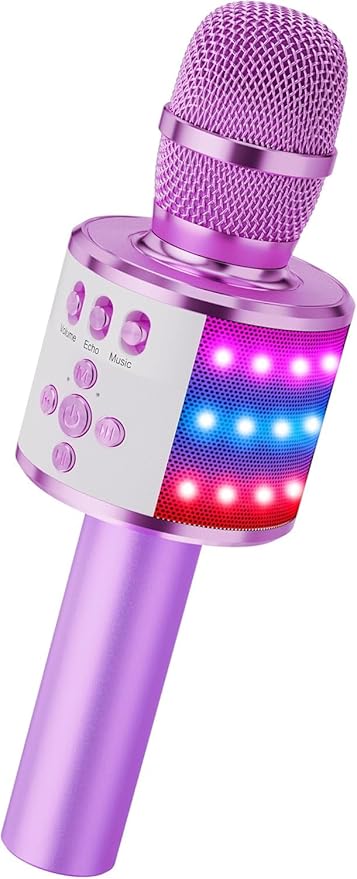 BONAOK Karaoke Microphone for Kids & Adults - Bluetooth Microphones Singing Mic with Disco Lights, Echo Effect, Built-in Speaker Portable Karaoke Player for Party Travel Gifts Q78(Light Purple)-CubbioJoy