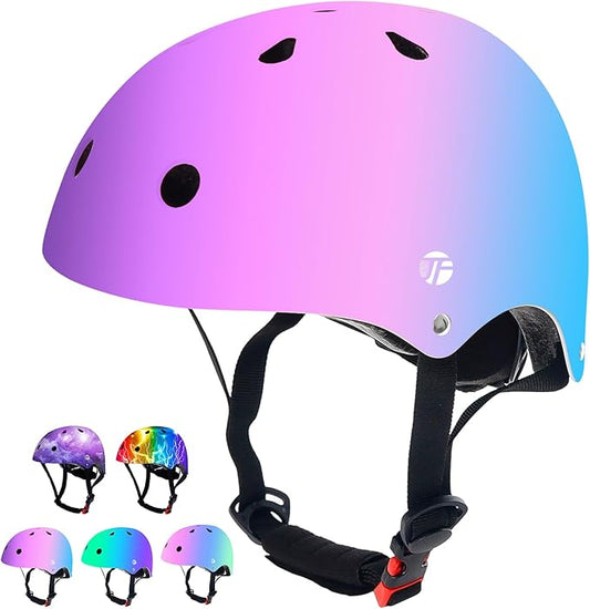 Adjustable Color Gradient Skateboard Helmet for 3-5-8-14+Ages【Toddler Kids Youth Adult】 Girls Boys Woman.Bike Helmet for Multi-Sports Cycling Bicycle Scooter Inline Roller Skate Rollerblading-CubbioJoy