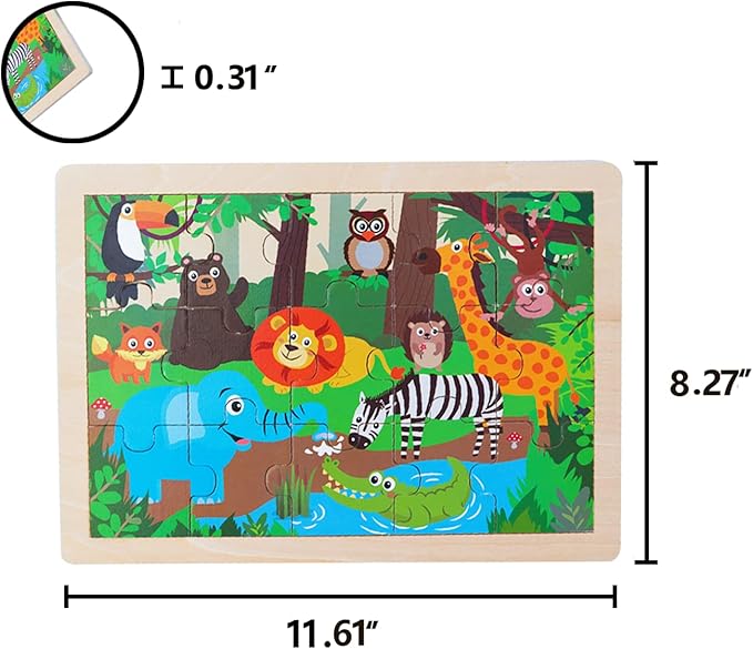Animals Wooden Jigsaw Puzzle for Kids Set of 2 - African Wildlife and Farm Animals（15 pcs） Preschool Educational Learning Toys Gift for Toddlers Boys and Girls-CubbioJoy