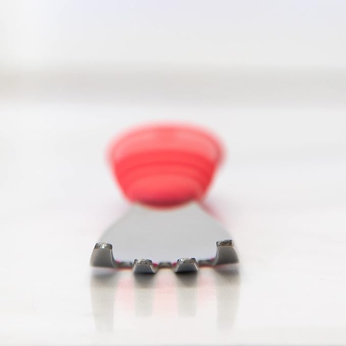 Bumkins Toddler Utensils, Kids Size Fork and Spoon Set, Silicone and Stainless-Steel Training Silverware, Angled Forks / Sporks for Self-Feeding, Children Hold Learning to Eat, 18 Months Up, Red-CubbioJoy