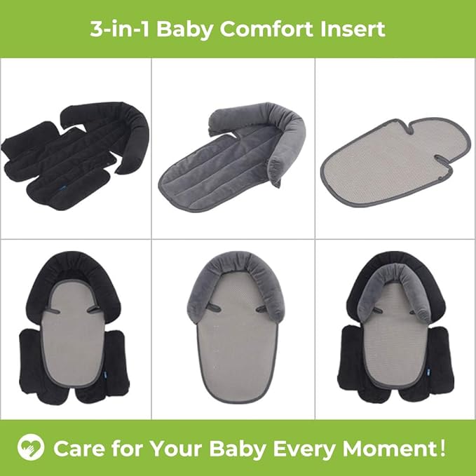 COOLBEBE Upgraded 3-in-1 Babybody Support for Newborn Infant Toddler - Extra Soft Car Seat Insert Cushion Pad, Perfect for Carseats, Strollers, Swings, Black-CubbioJoy