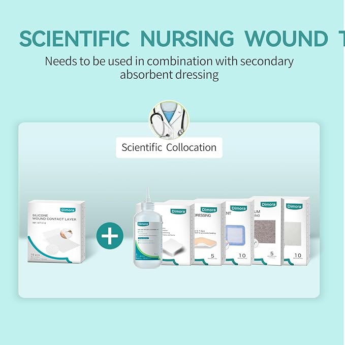 Dimora Silicone Wound Contact Layer, Non-adhering Dressing, Transparent Wound Dressing Pads, 3in x 4in (7.5cm x 10cm), 10 pcs-CubbioJoy