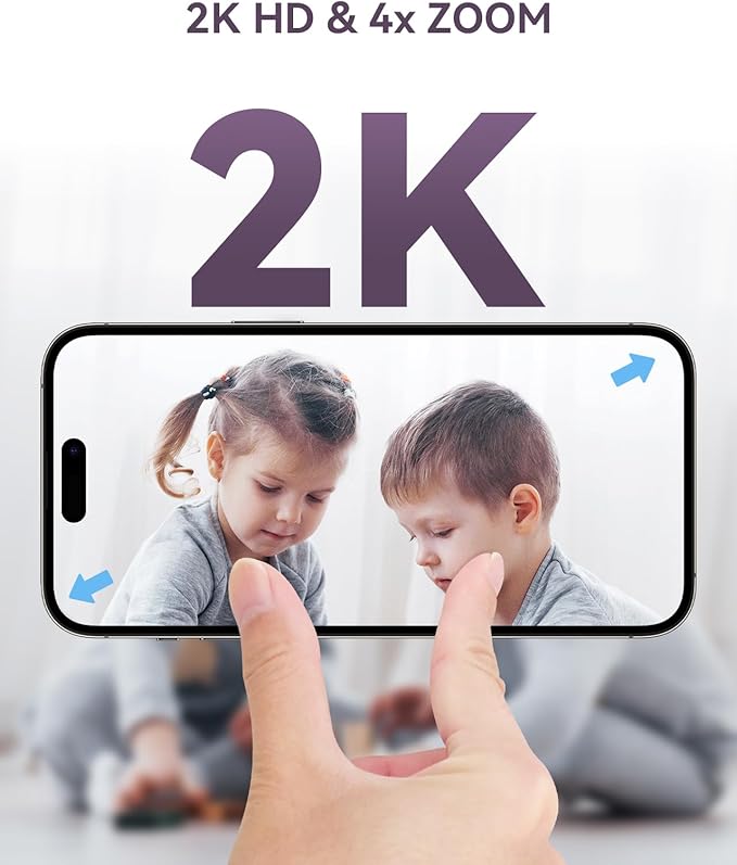 Baby/Pet Monitor for Indoor Security, Monitoring with Smart Phone app, 2K QHD Resolution, Auto Tracking/Motion Dection, 2-Way Audio Talk, Night Vision, Pan-Tilt Camera-CubbioJoy
