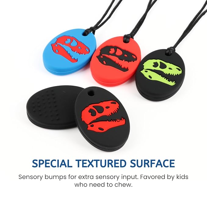 Chew Necklaces for Sensory Kids, Silicone Chewy Necklace, Oral Motor Chewy Teether Toys for Chewers with Autism, ADHD, SPD, or Biting Needs, 5 Colors-CubbioJoy