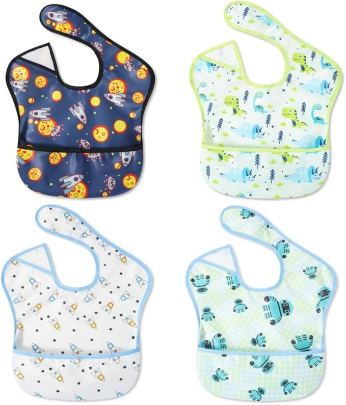 Baby bibs Waterproof Toddler bib - Feeding bib with Pocket for Infant Boy Girl Washable 6-36M-CubbioJoy