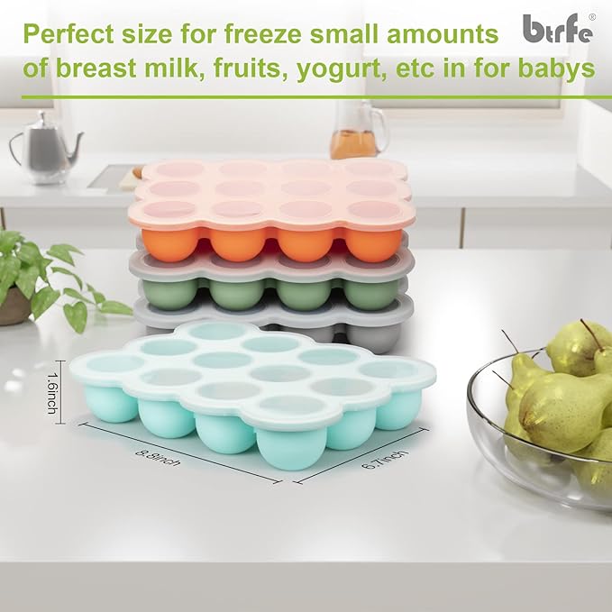 Baby Food Storage Container - 1.5oz x 12 Pods Silicone Freezer Tray with Lid for Homemade Baby Food, Fruit Purees, Vegetable & Breast Milk (Green)-CubbioJoy