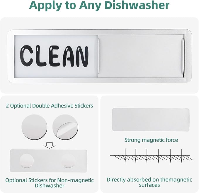 Dishwasher Magnet Clean Dirty Sign，Clean and Dirty Dishwasher Sign，Clean Dirty Magnet for Dishwasher，Dishwasher Clean Dirty Sign,Works for All Dishwashers，Dishwasher Accessories（Silver）-CubbioJoy