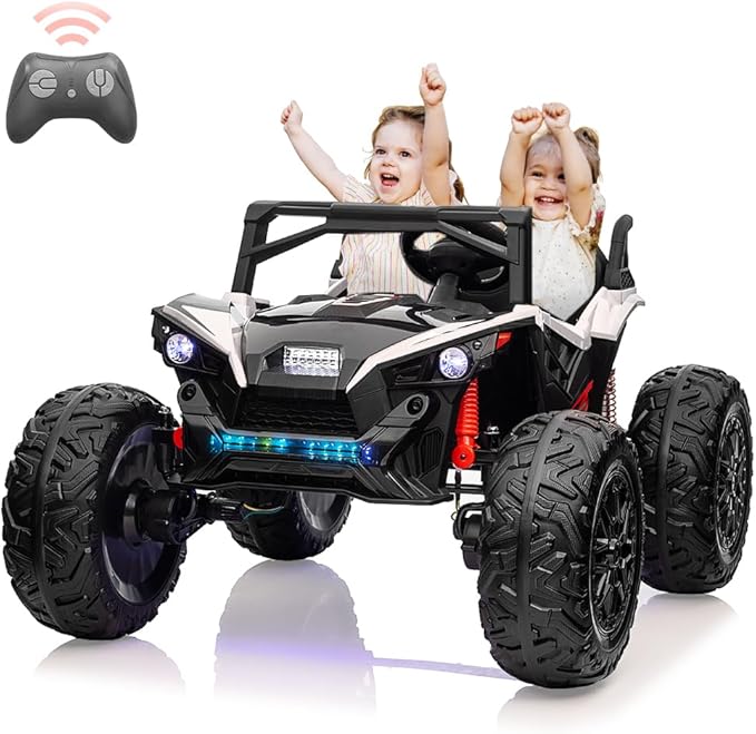 2 Seaters 24V Ride on UTV with Remote Control,10AH Battery, 400W Powerful Motors with 17" EVA Wheels, 20.5“ Seat Width Electric Ride Toy with Metal Suspension,LED Lights,Music,Horn (White)-CubbioJoy