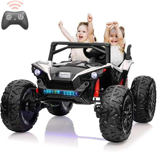 2 Seaters 24V Ride on UTV with Remote Control,10AH Battery, 400W Powerful Motors with 17" EVA Wheels, 20.5“ Seat Width Electric Ride Toy with Metal Suspension,LED Lights,Music,Horn (White)-CubbioJoy