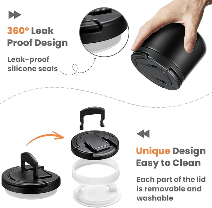 14oz Insulated Vacuum Food Jar with Buckle Lid,Soup Thermo for Hot Food Kids,Wide Mouth Leakproof Stainless Steel Lunch Container with Spoon-Black-CubbioJoy