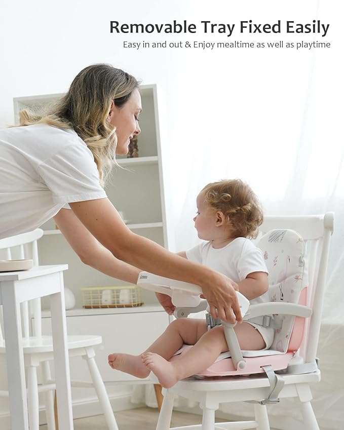 Baby Booster Seat for Dining Table with Removable Tray & Cushion, 3in1 Portable Toddler Booster Seat, 4 Height Adjustable Travel High Chair for Babies and Toddlers-CubbioJoy