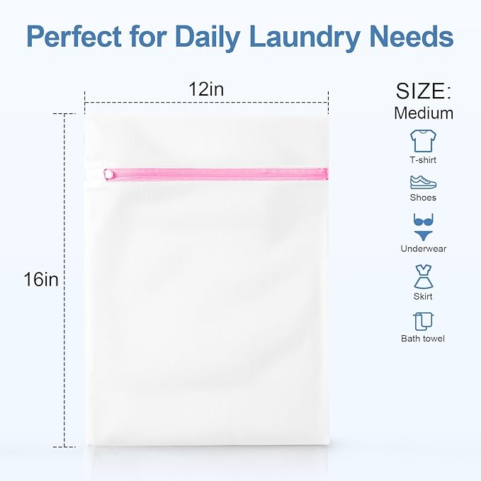 3Pcs Mesh Laundry Bags for Delicates, 16 x 12 Inch Durable Wash Bags with Zipper, Reusable Laundry Bags for Lingerie, Underwear, Socks, and Small Garments-CubbioJoy