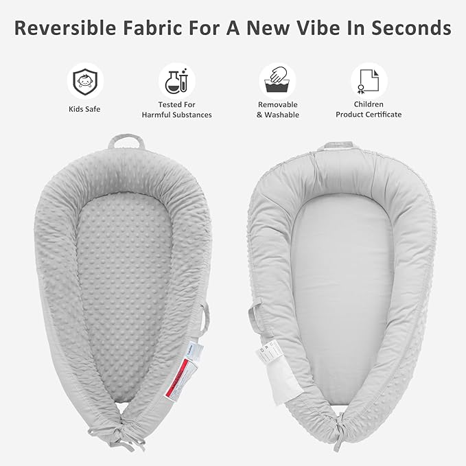 Baby Lounger – Soft & Breathable Newborn Nest for Infants 0-24 Months, Organic Cotton Baby Pillow for Tummy Time, Playtime & Travel, Newborn Babies Essential Gift-CubbioJoy