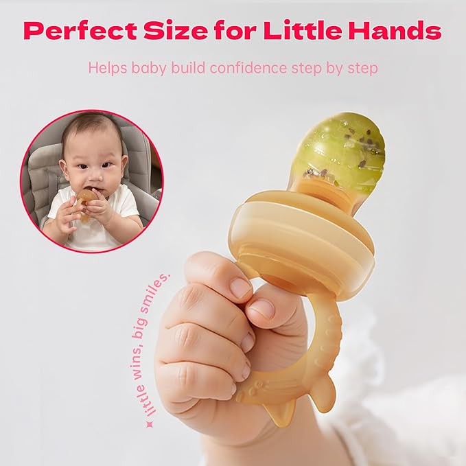 Baby Food Fruit Feeder & Freezer Tray, Auto-Push Fresh Food Feeder Pacifier for Self Feeding, Breastmilk Popsicle Molds for Baby Teething Relief, BPA-Free Silicone, 2 Sizes for 3-12 Months-CubbioJoy
