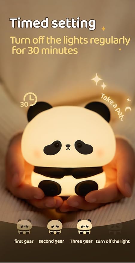 ATSUI Cute Panda Night Light, LED Squishy Novelty Animal Night Lamp, Food Grade Silicone, 3 Level Dimmable Rechargeable Nursery Nightlight for Breastfeeding Toddler Baby Kids, Cute Gifts for Kids-CubbioJoy