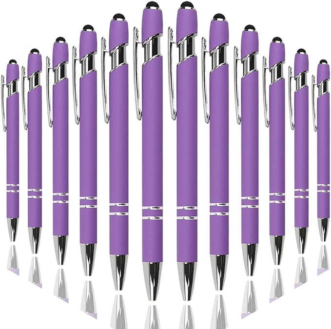 Ballpoint Pen with Stylus Tip, Soft Touch Click Metal Pen, 1.0mm Medium Point, Black Ink, 12 Count(Purple)-CubbioJoy