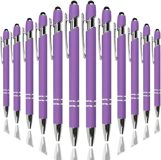 Ballpoint Pen with Stylus Tip, Soft Touch Click Metal Pen, 1.0mm Medium Point, Black Ink, 12 Count(Purple)-CubbioJoy