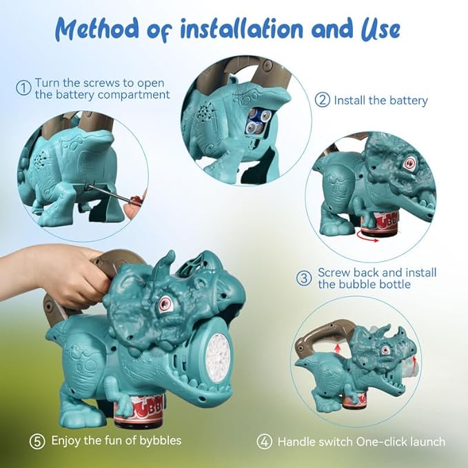 Dinosaur Bubble Machine with Colorful Lighting for Kids Automatic Handheld Dinosaur Bubble Toy 20000+ Big Bubbles Per Minute Bubbles Toy for Outdoor Parties Yard Fun Kids Gift Tyrannosaurus Green-CubbioJoy